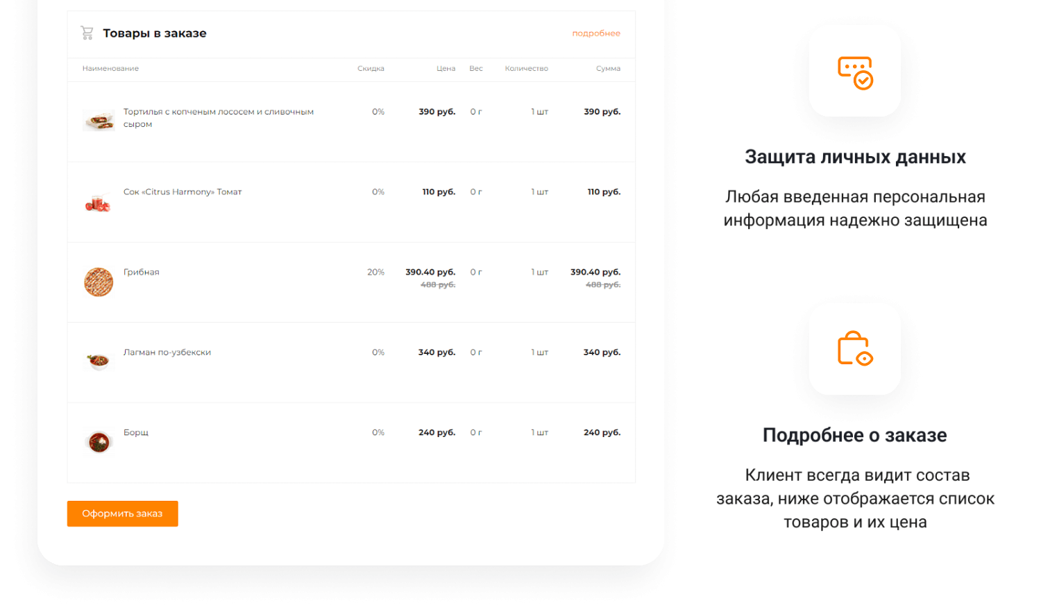 Готовый сайт для ресторанов и кафе